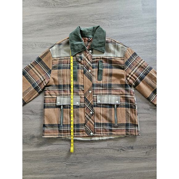 Anthropologie BlankNYC Brown Green Situationship Plaid Shirt Jacket NWT Size L - Picture 16 of 16